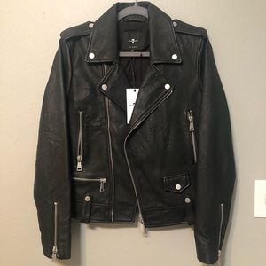 7 For All Mankind Black Leather Moto Jacket Size M